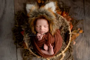 Baby newborn fox bonnet and wrap set, burnt orange, rust, RTS