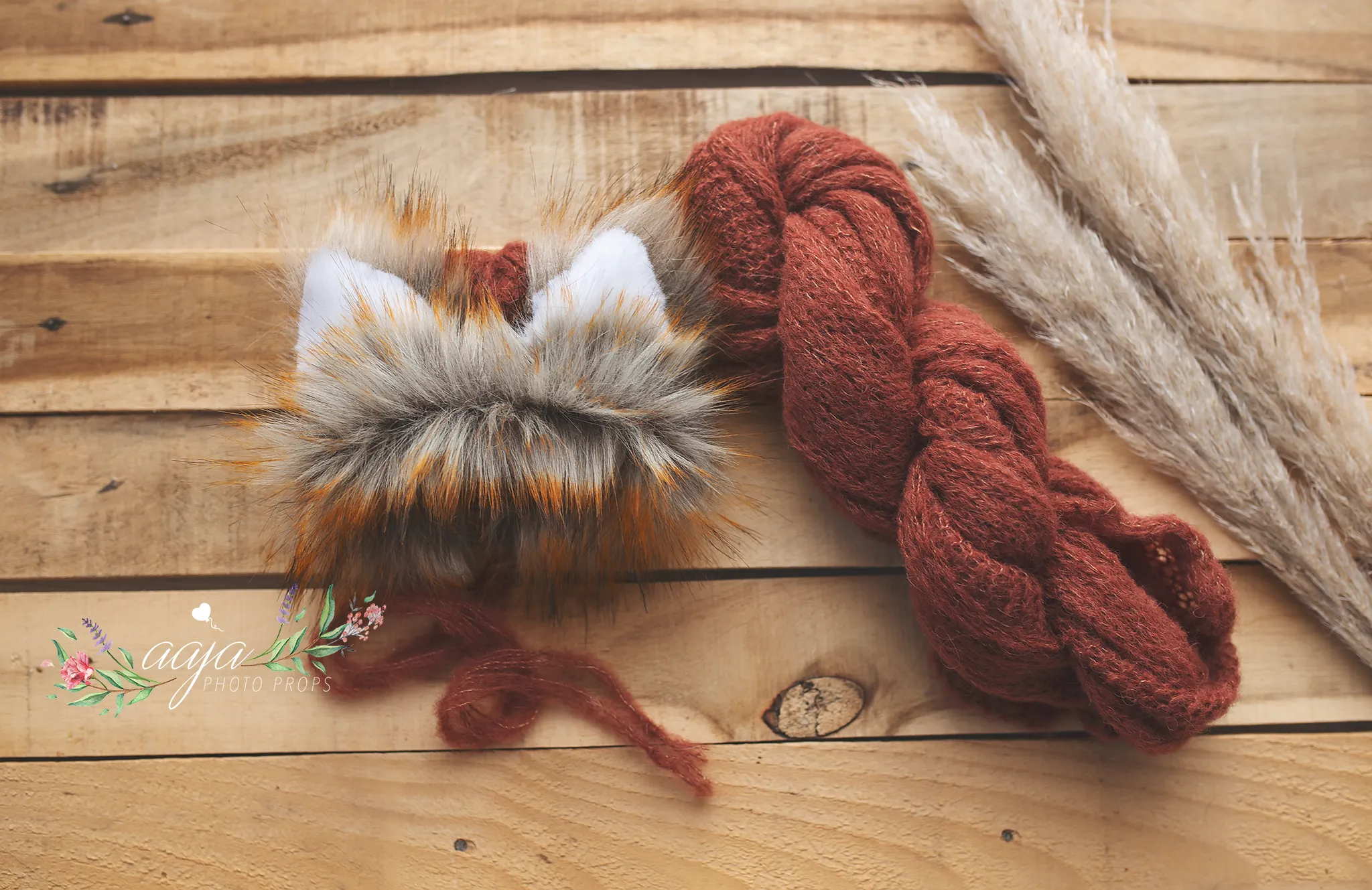 Baby newborn fox bonnet and wrap set, burnt orange, rust, RTS