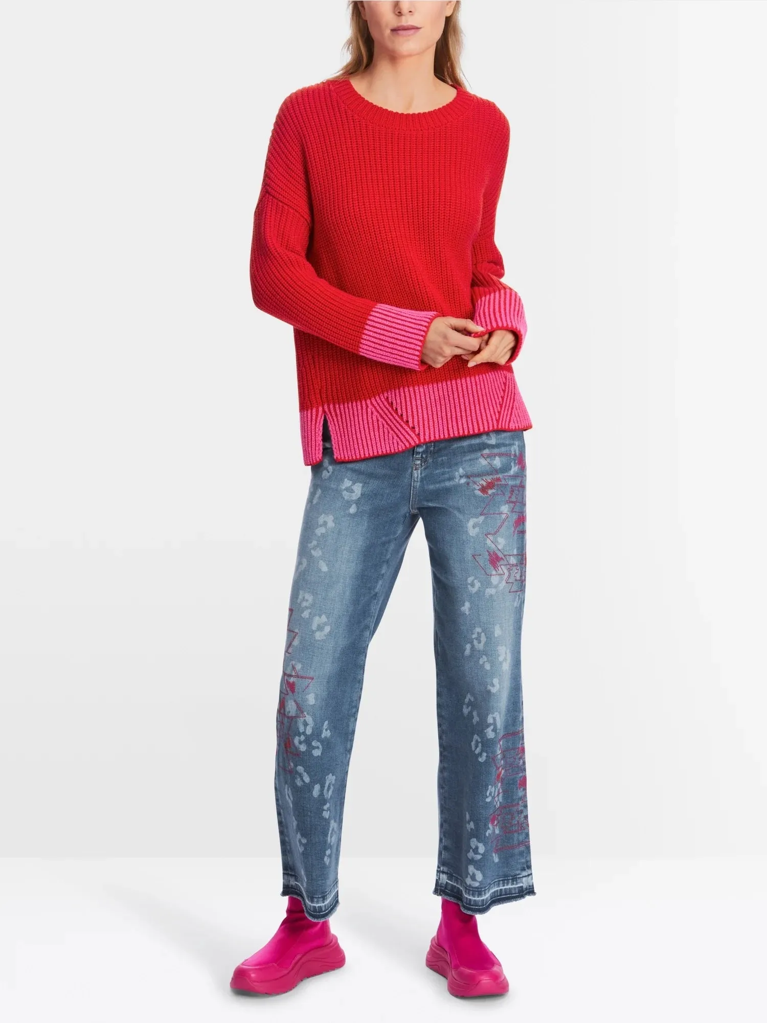 Bright Fire Red Wool Blend Ribbed Knit Sweater