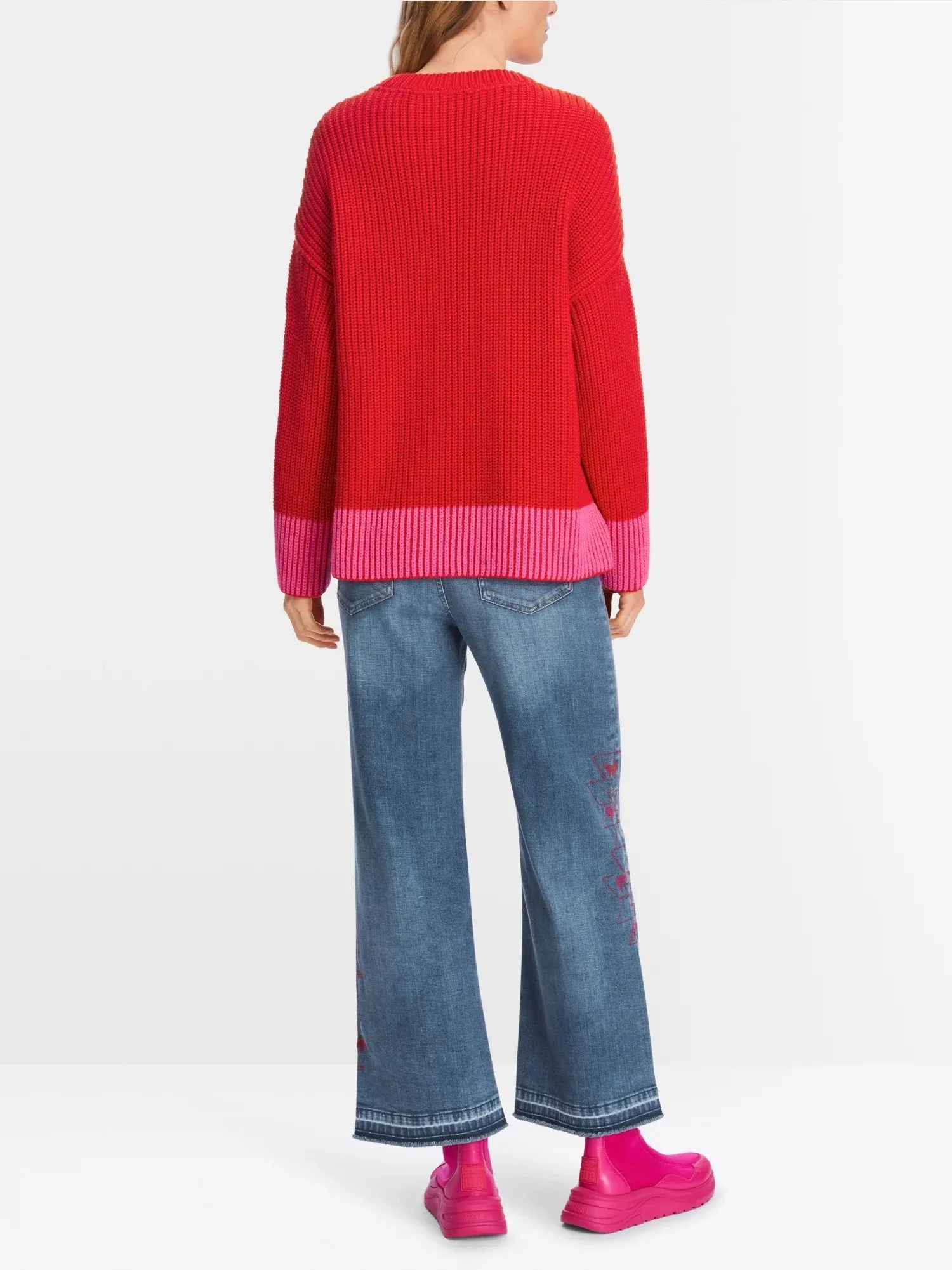 Bright Fire Red Wool Blend Ribbed Knit Sweater