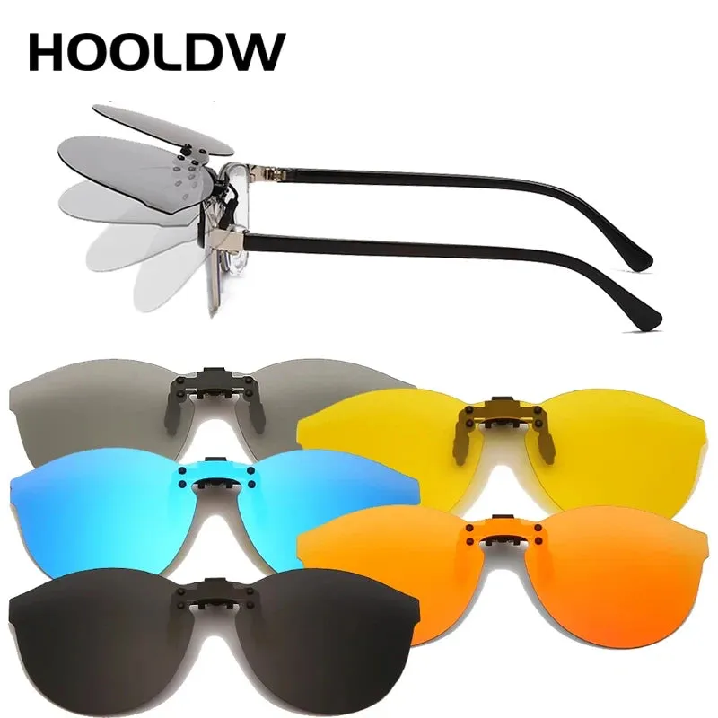 HOOLDW Men Polarized Clip On Sunglasses Women Cat Eye Photochromic Sun glasses Night Vision Glasses Anti Glare Driving Eyewear
