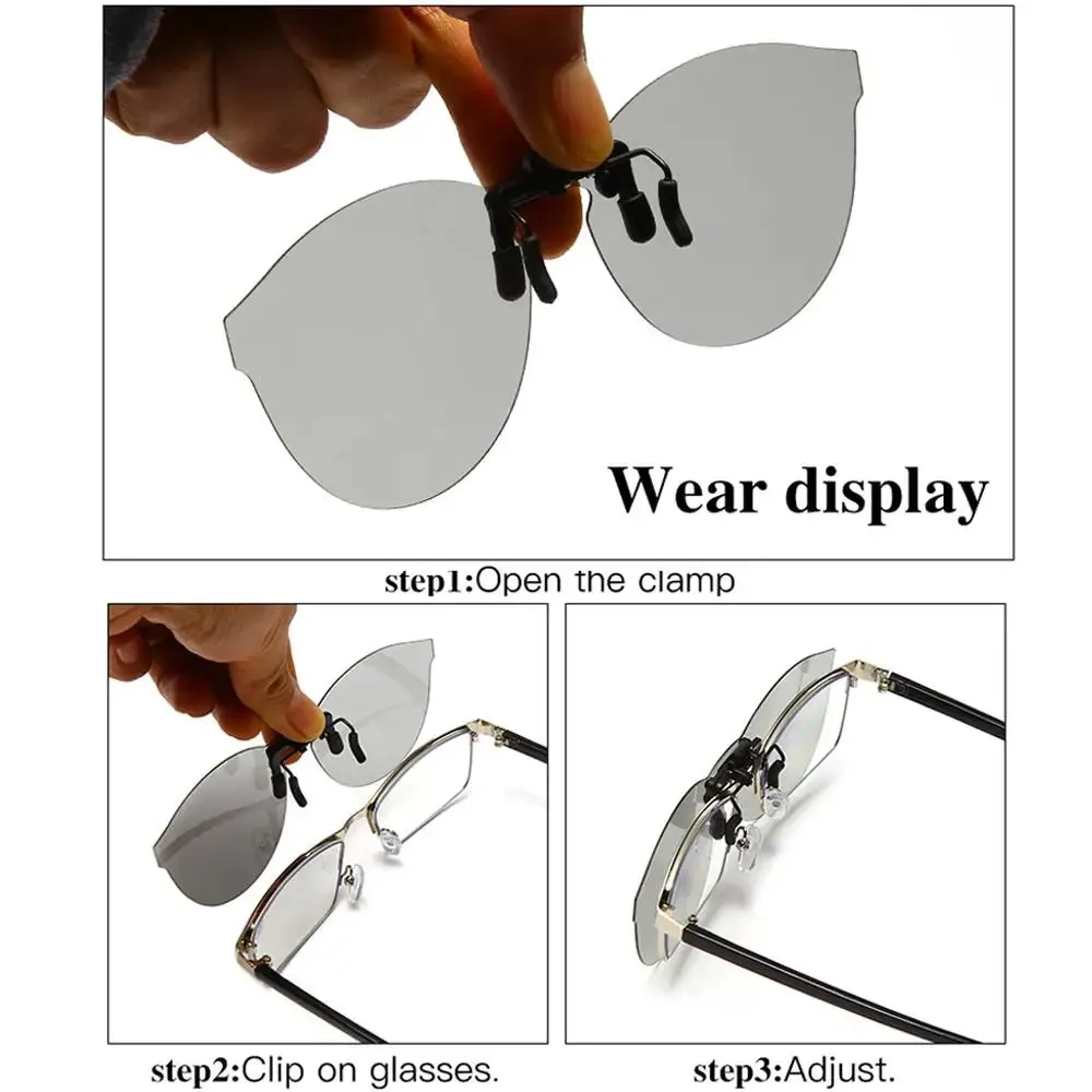 HOOLDW Men Polarized Clip On Sunglasses Women Cat Eye Photochromic Sun glasses Night Vision Glasses Anti Glare Driving Eyewear