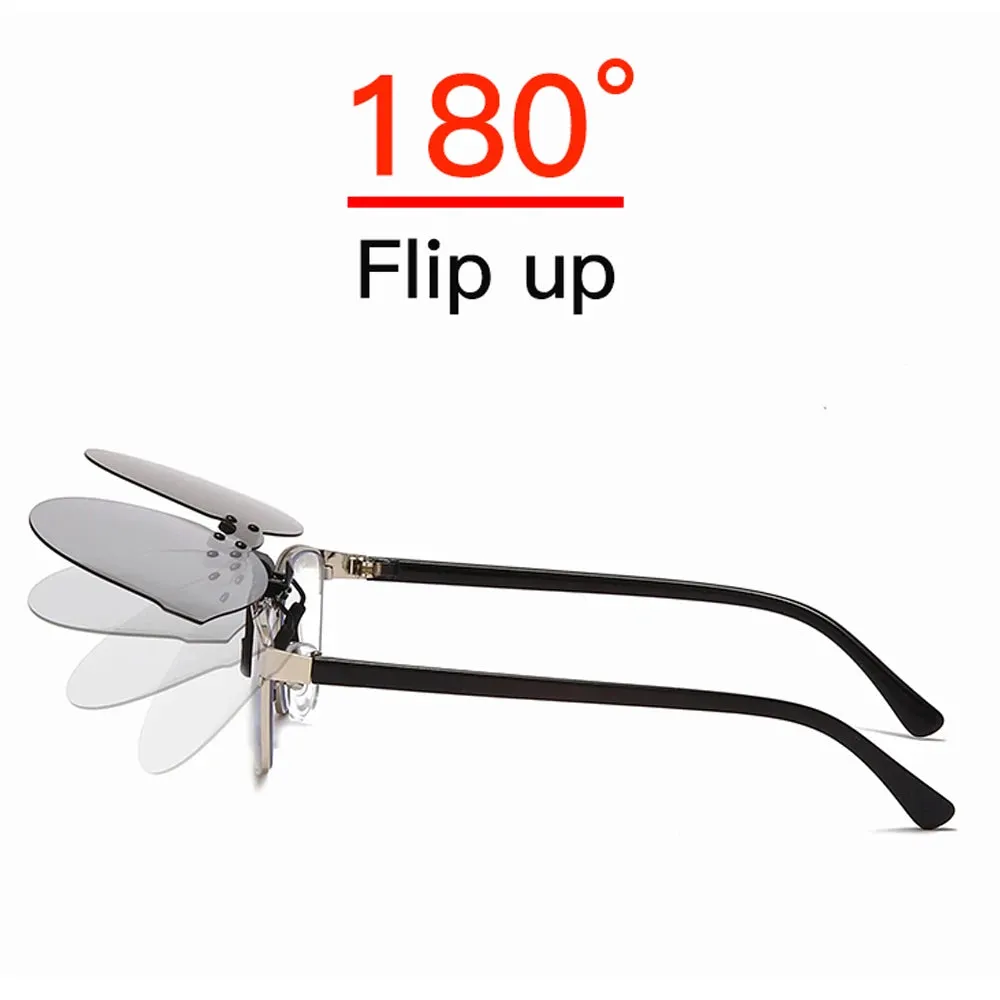 HOOLDW Men Polarized Clip On Sunglasses Women Cat Eye Photochromic Sun glasses Night Vision Glasses Anti Glare Driving Eyewear