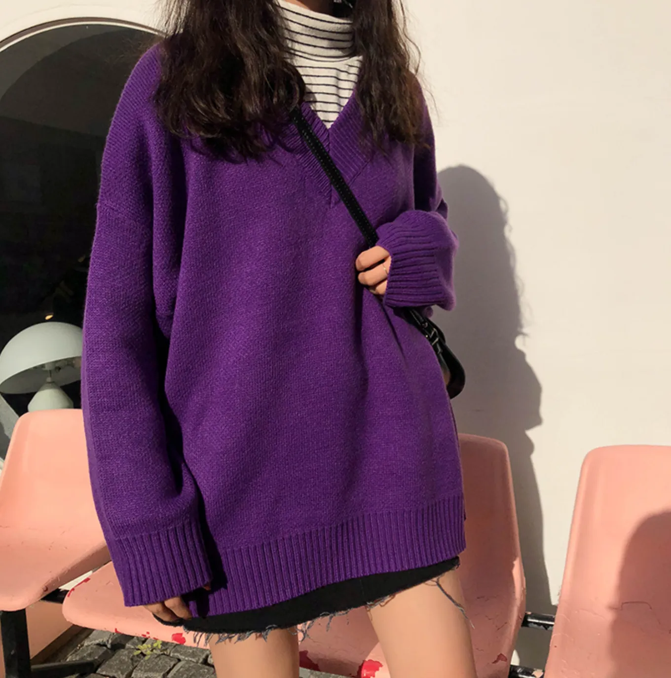 [Korean Style] Basic 5 Colors Loose Fit V-neck Thick Sweater
