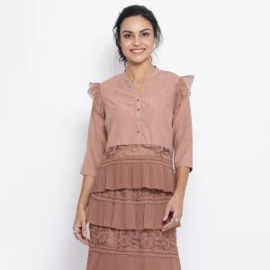 Rust Top With Net And Lace At Waist