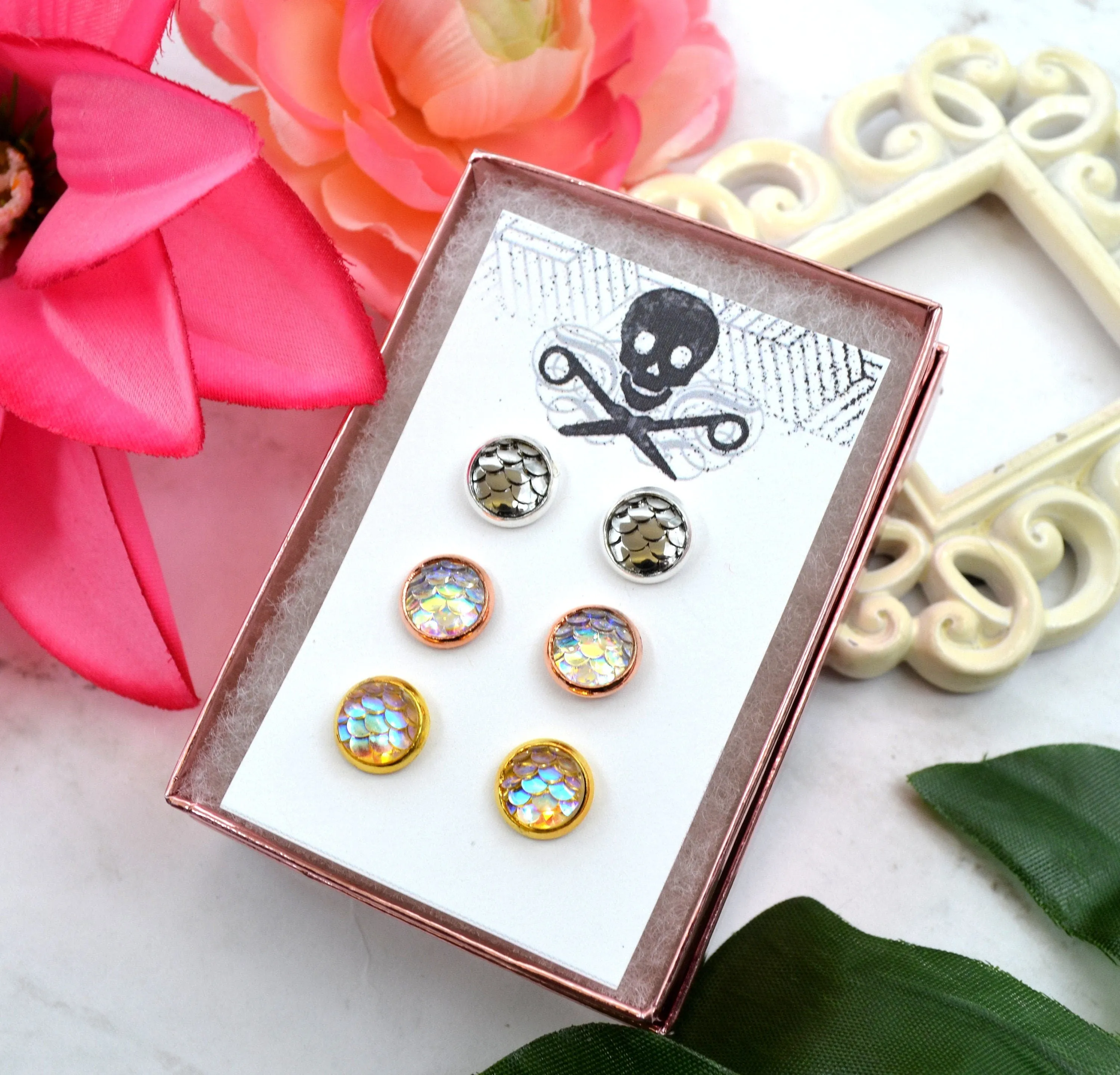 SALE Mixed Metal Mermaid Stud Earring Set - 3 Pack