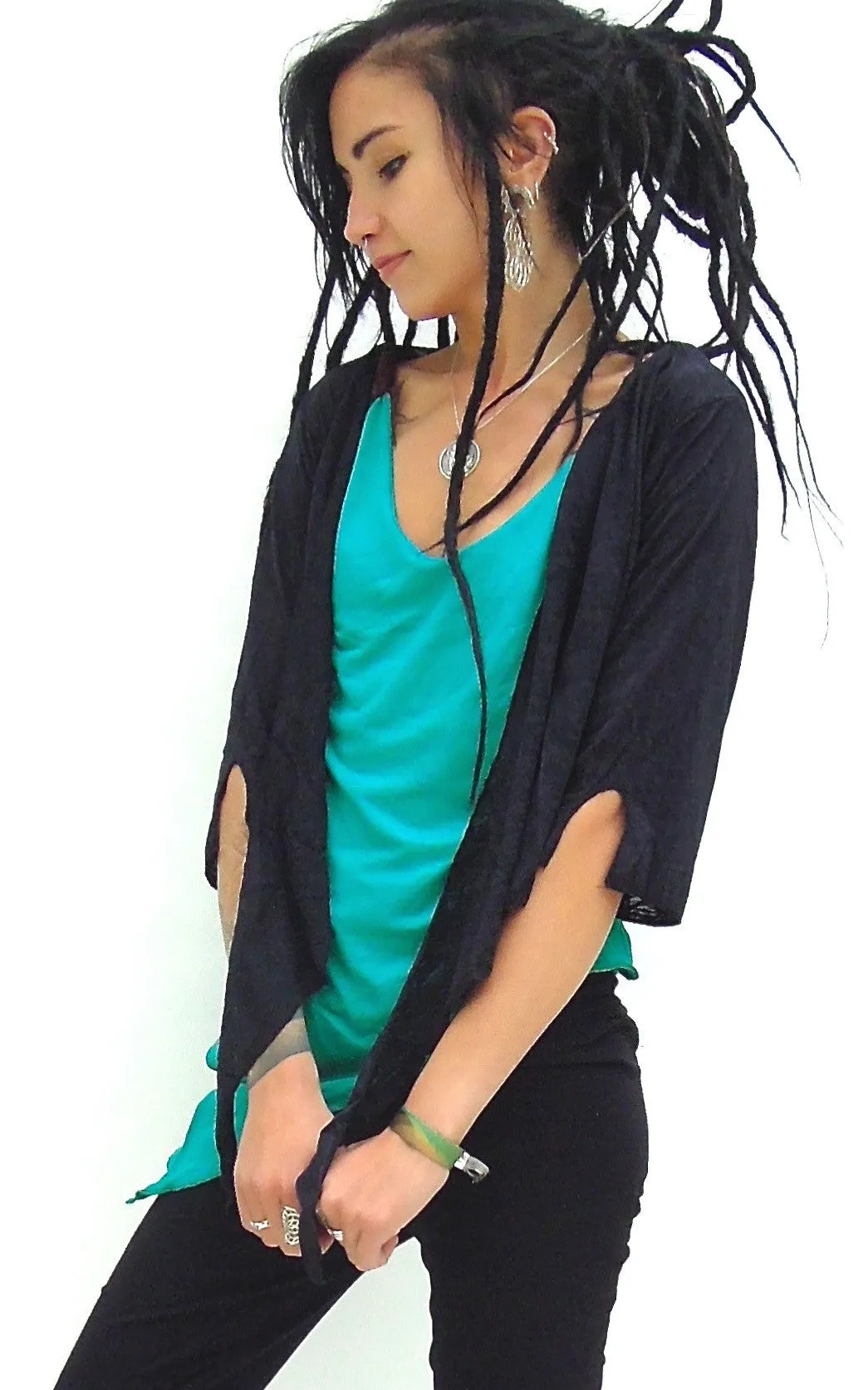 Sheer tie-up cropped Shrug