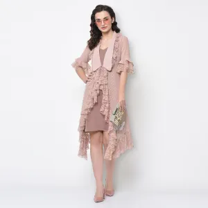 Silver Dot Pink Tunic With Butterfly Embroidery