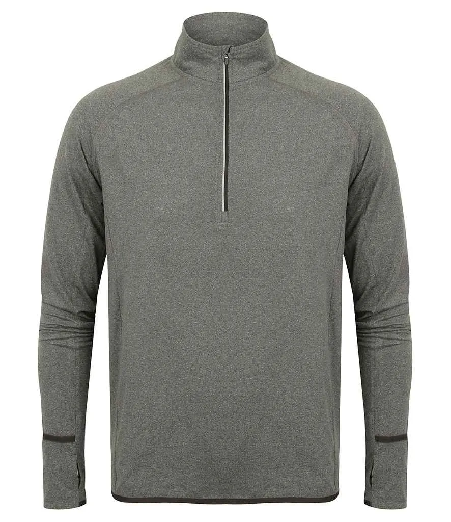 Tombo Long Sleeve Zip Neck Performance Top | Grey Marl