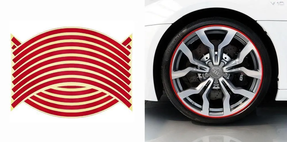 Wheel Hub Decal Sticker Reflective Stripes for 16/17/18 in Motorcycle & Car Rims