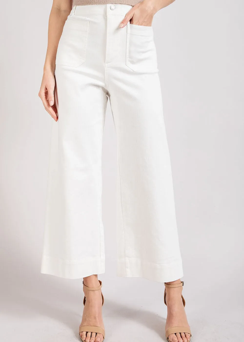 White Cotton Wide-Leg Pants - eesome