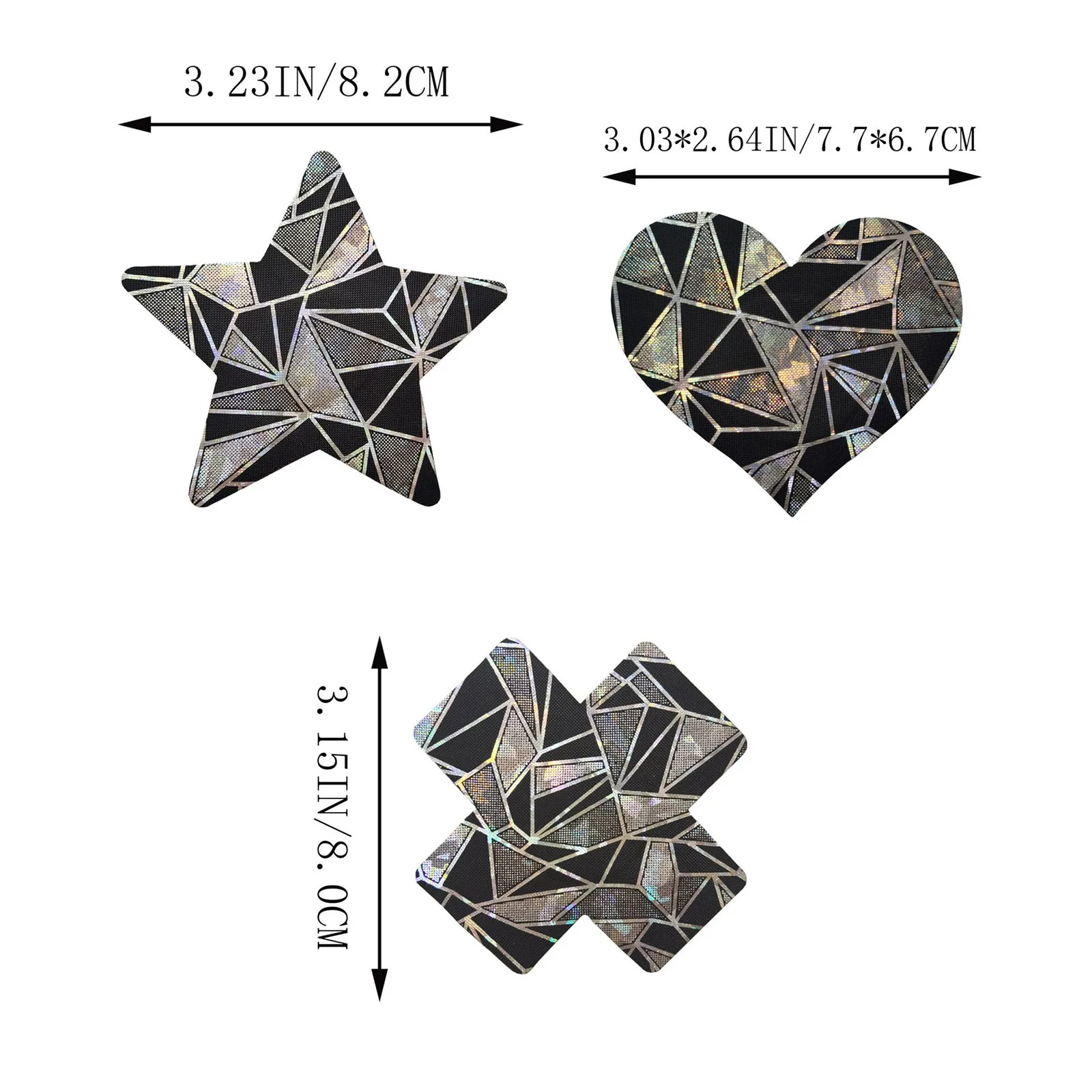 Yomorio 3 Pack Black Reflective Pasties Geometric Nippe Covers Pasties